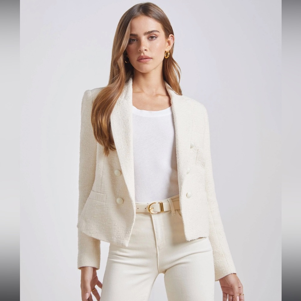 L'agence Brooke Double Breasted Crop Blazer in ecru